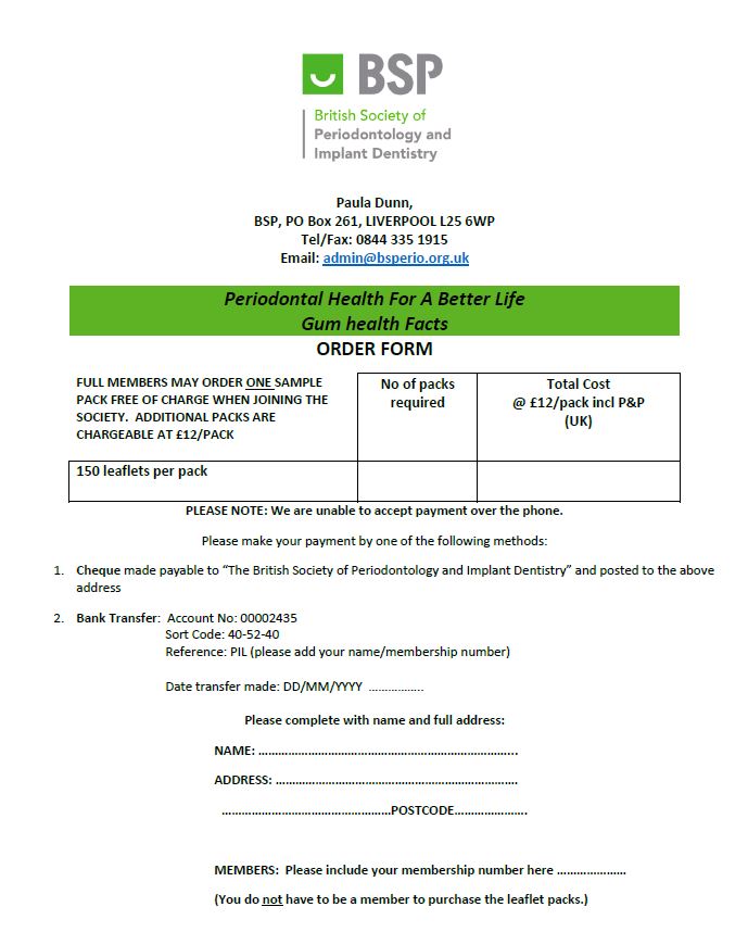 Patient Information Leaflet order form